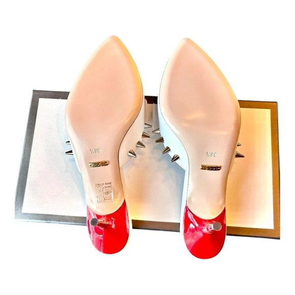 Gucci Vernice GG Spike Mules Malaga Kid Patent Leather 8.5 EU 38.5 Pointed Toe - Picture 9 of 12